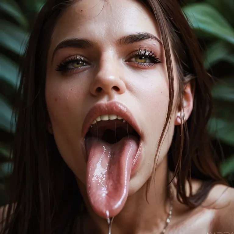 Really Long tongue saliva boobs