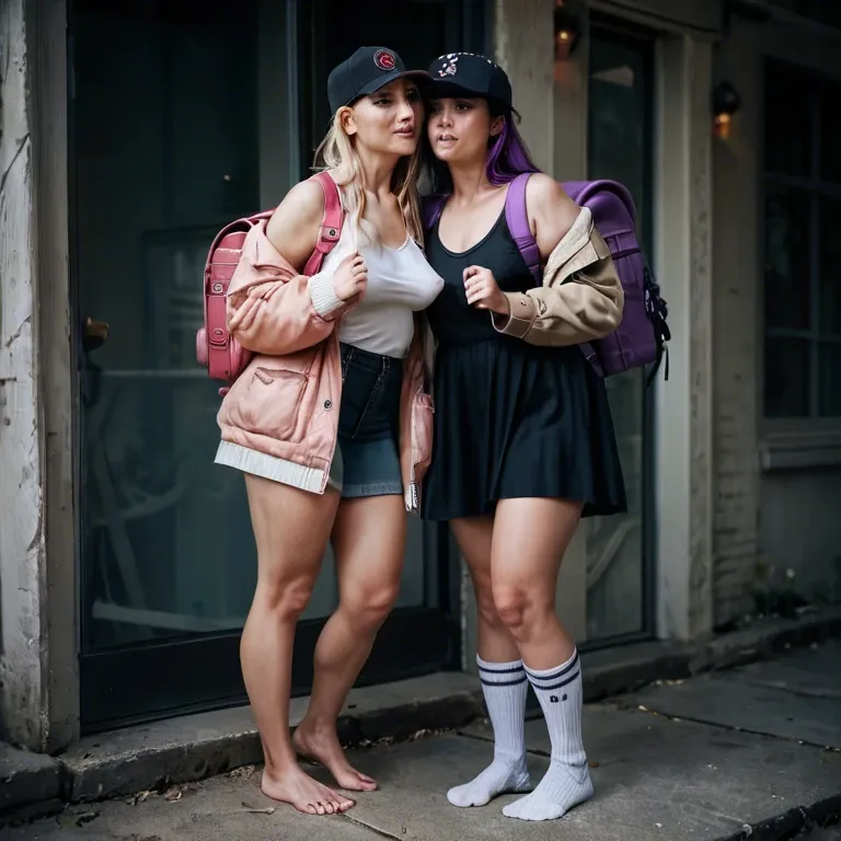 2girl, , , , pinching,bare feet,saggy boobs,adorable girl,free shoulders, cute nose,monster feet,errect nipples,purple backpack,fat neck, open jacket,socks,black hat,wet panties,strappy sandals, police uniform,tights,silver tiara,maroon bodysuit,high heels, glass shower, river, spaceship, chair, princess zelda, elsa, sailor moon