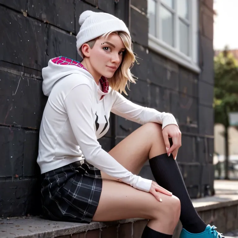 knee-high socks, skirt,socks,beanie,mini skirt, spider-gwen