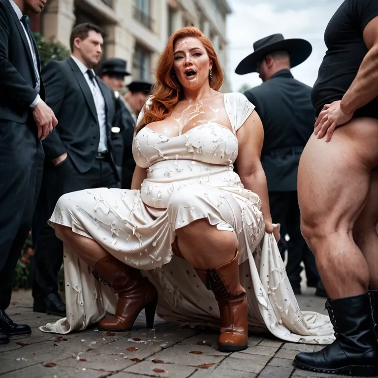 mature, redhead, bbw, boots, dress, fucking, bukakke