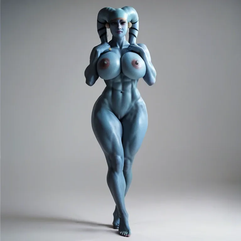 Twi'lek, full body, voluptuous huge breast, athletic body, big hue ass butt, naked nude, abs,