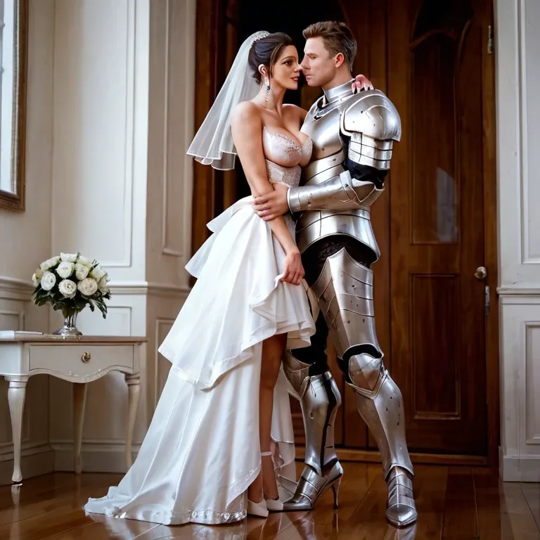 1girl,1boy, , , , thin nose,heels,hard nipples,waist grab,shoulder, touching,high heel,perfect nipples,relationship,shoulder, wedding dress,white lace,white veil,frilled bra,armored boots, uniform,knee-high socks,headband,white panties,black sneakers, wedding dress,black pantyhose,glasses,loose bra,running shoes, club, subway, spaceship, uncomfortable, detailed image, moody lighting, rapunzel, hinata