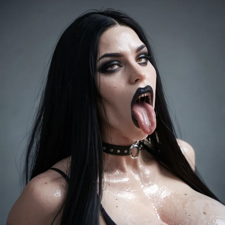 Goth girl, (massive natural breasts), saggy breasts, (giant massive gigantic dildo 1: 1.6), (longest stomach bulge), (throat bulge), (all the way through 1: 1.6)