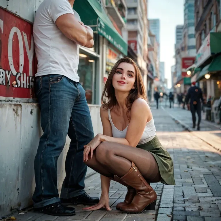 1girl,1boy, , , , cheek bulge,feet,big perky boobs,adorable girl,knee boots, rosy cheeks,arm over head,round big tits,city background,free shoulders, no skirt,pantyhose pull,black gloves,bra,high heels, black miniskirt,lace bra,long gloves,corset piercing,sandals, shirt lifted up,tight fishnets,black belt,blue bra,black sneakers, oozora subaru, caulfield, medieval dress, samus