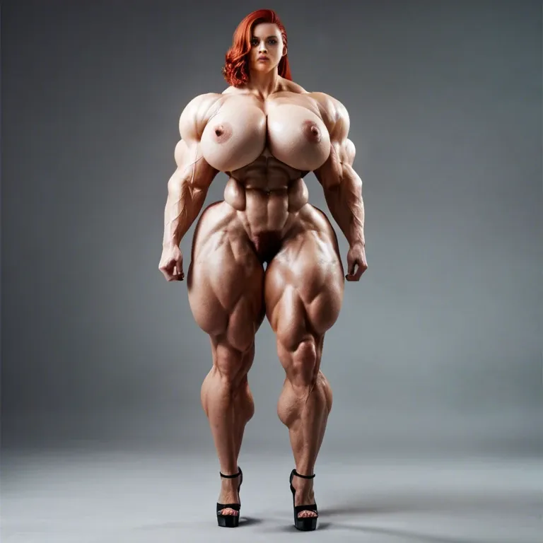 black widow, muscular woman, bodybuilder female, hyper muscular body, gigantic body , massive gigantic muscle trapèze, massive gigantic muscle épaule, massive gigantic muscle biceps, nude big boobs, gigantic abdos, nude hairy pussy, leopard print Stockings