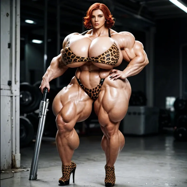 black widow, muscular woman, bodybuilder female, hyper muscular body, gigantic body , massive gigantic muscle trapèze, massive gigantic muscle épaule, massive gigantic muscle biceps, big boobs, leopard print Stockings