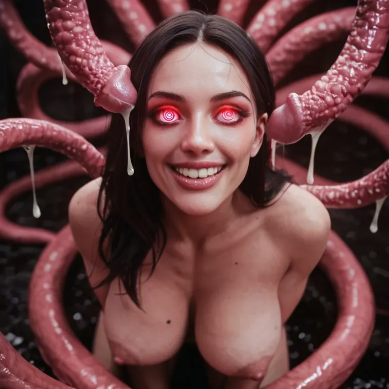 2 Hypnotized thick girls, spiral glowing eyes, hot girl, nude, big tits, big ass, mindless, smiling, seductive, mesmerizing, tentacles cum sex, tentacle eye, spiral tentacle eye, fucked in pussy, cum everywhere, cum on face