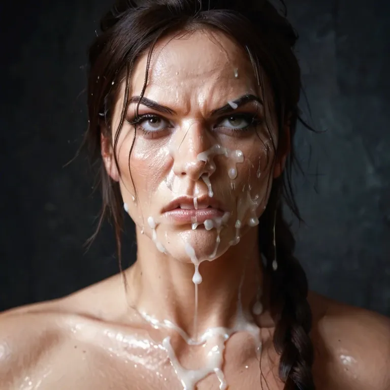 lara croft , disguster, angry face, portrait, cum on face, cum from nose, cum from mouth, cum on hair, (hyper cum,  excessive cum:1.4), messy hair, sweaty, multiple angles, multiple views, frames, tears