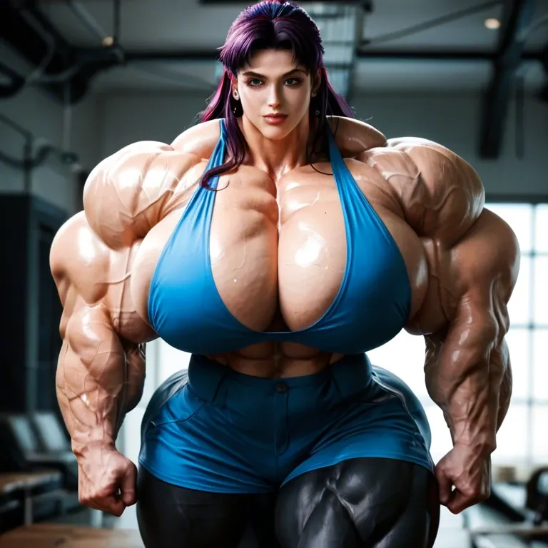 Misato Kurasagi, massive muscles female, hyper massive muscles woman,hyper large muscles, hyper gigant muscle trapèze, hyper giant muscles épaule, hyper huge muscle biceps, huge boobs, futa biggest cock bulge, sling bikini, beach