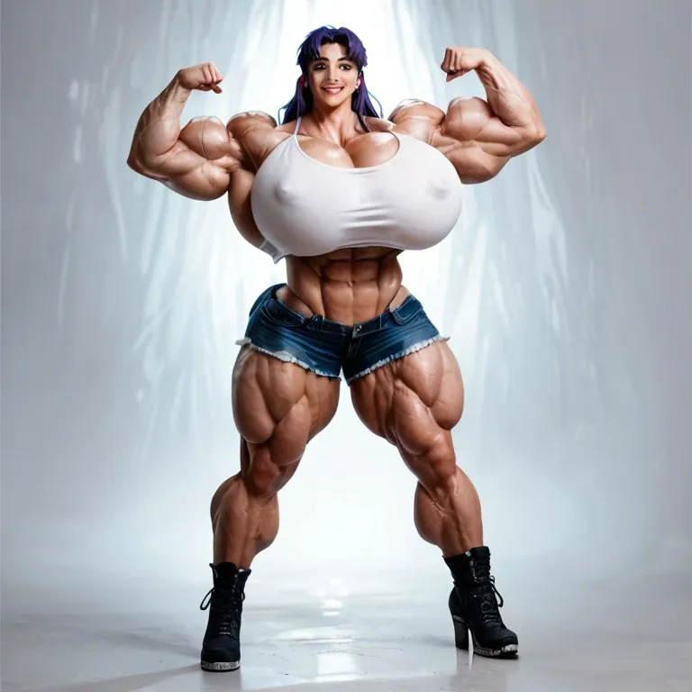 Misato Kurasagi, massive muscles female, , hyper massive muscles woman, hyper massive muscle femme ,hyper large muscles, hyper gigant muscle trapèze, hyper giant muscles épaule, hyper huge muscle biceps, huge boobs, futa biggest cock bulge, sling bikini, beach