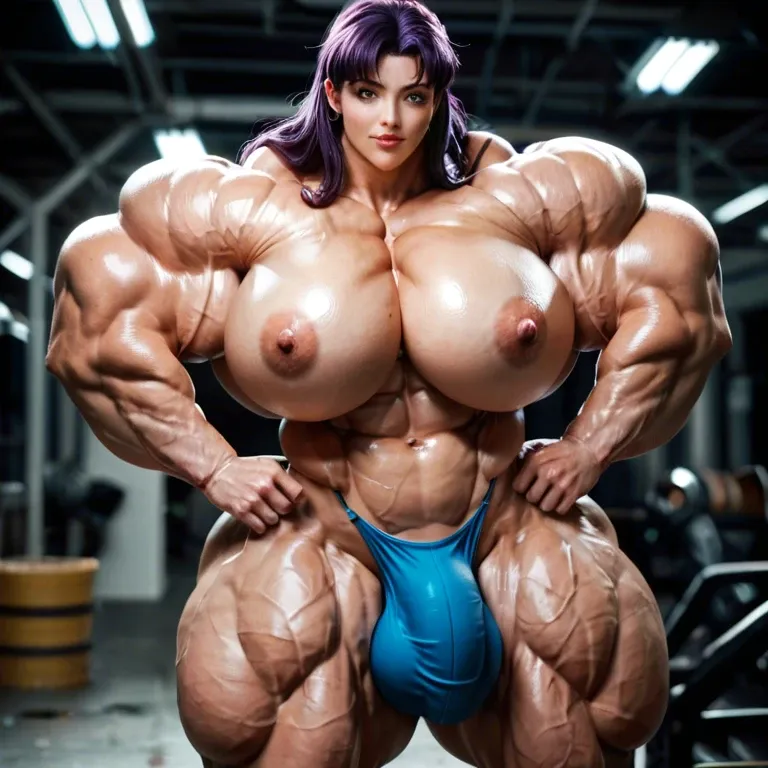 Misato Kurasagi, female massive muscles, massive muscle, huge muscle body, hyper massive muscles trapèze, hyper massive muscles épaule, hyper massive muscles biceps, nude huge boobs, futa large cock bulge,  masterpiece beach