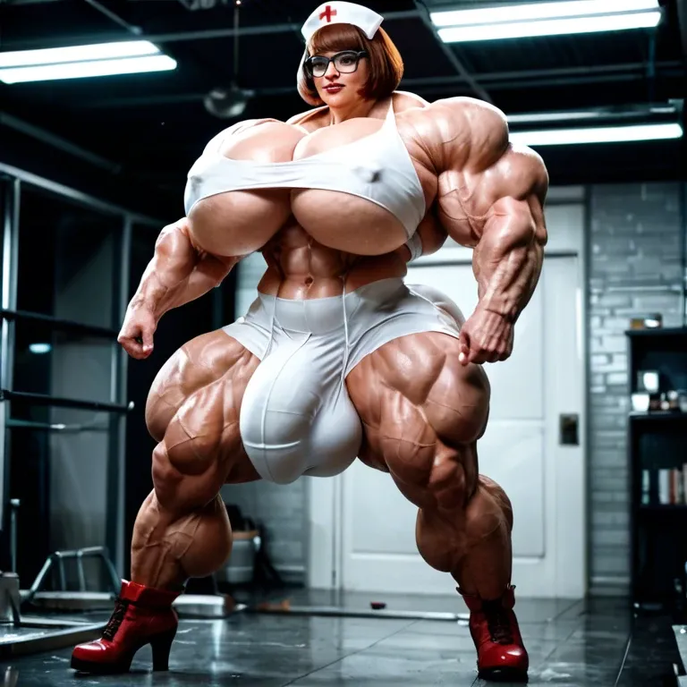 Velma Dinkley nurse, female massive muscles, massive muscle, huge muscle body, hyper massive muscles trapèze, hyper massive muscles épaule, hyper massive muscles biceps, huge boobs, futa large cock bulge