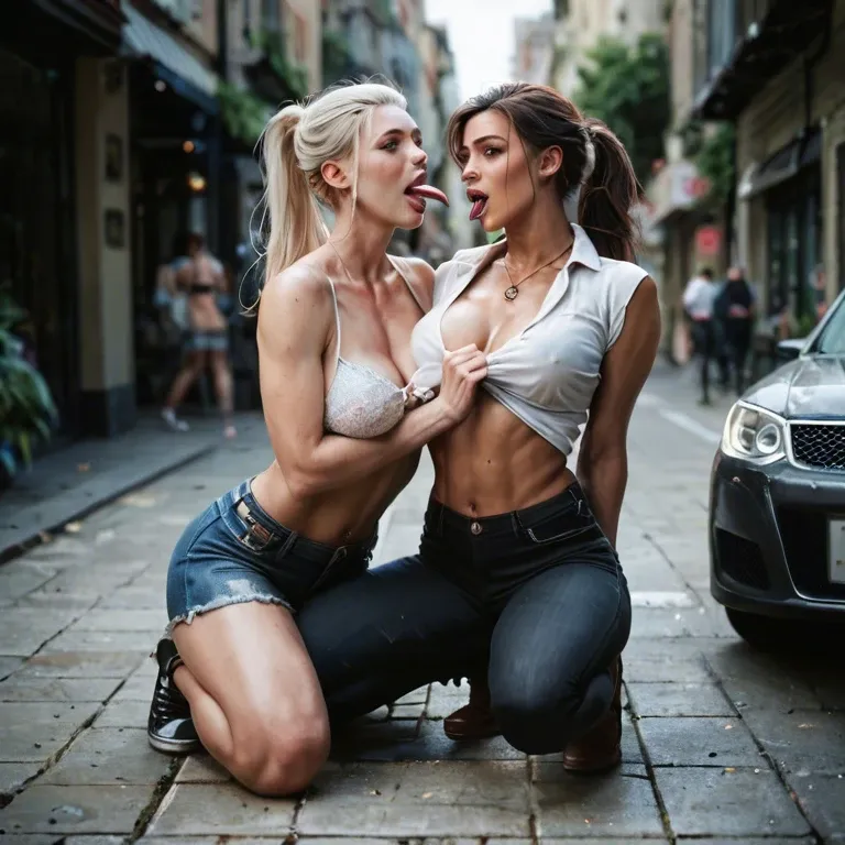 Lesbian skinny girls big tits making out while scizzoring naked except for the boobs that are still clothed with a tied top tongues are in eachothers mouths shouw full body