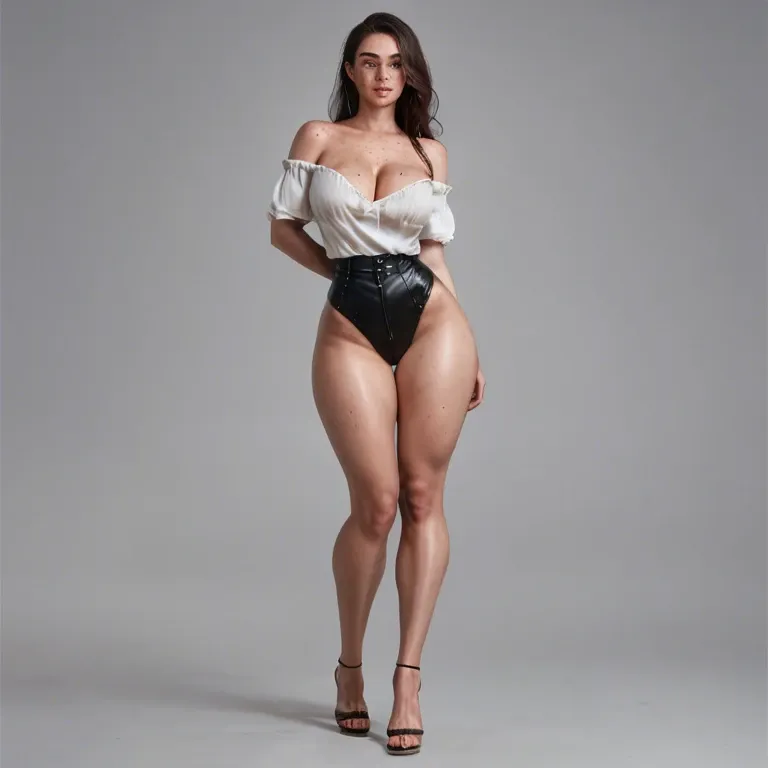 1girl,solo, , , , mole on breast,slender legs,round boobs,grey background,bare shoulder, black eyebrows,long toes,swollen nipple,thin waist,off shoulders, freckled breast,thicc thighs,big tits,dark background,broad shoulders, saliva on shirt,striped skirt,gold jewelry,showing thong,ballet shoes, caulfield, cyberpunk, europe, candid camera, anime, bright, tifa lockhart, anna frozen, ariel waifu