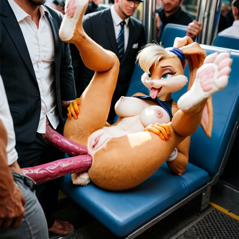 Lola bunny, furry, anal, Gang bang, tentacle, public transport, people watching, people filming, feet, pussy fucked, blowjob