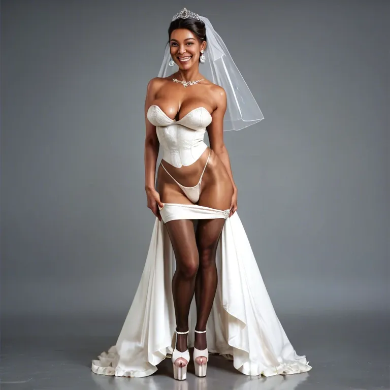 1girl,solo, , , , mouth drooling,warm smile,saggy breast,jumpy boobs,a tanned girl, crossdressing,pantyhose pull,bridal veil,low rise thong,platform heels, silk gown,gold stockings,collared,mesh bodysuit,running shoes, blue dress,lace trim,cape,black lace bra,sandals, school uniform, streets, medieval dress, green collar, anime, bright day, link, elsa hair, dynamic