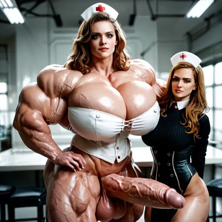 Hermione Granger nurse, female massive muscles, massive muscle, huge muscle body, hyper massive muscles trapèze, hyper massive muscles épaule, hyper massive muscles biceps, nude corset huge boobs, futa large cock, bas collant latex