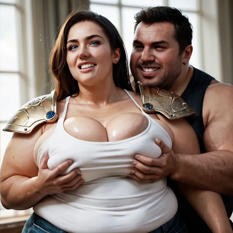 1girl,1boy, , , , clenched teeth,fat obese arms,big breast,breast grab,shoulder pads, bubble in nose,5 finger,large breast,squeeze breast,tank top, large blue eyes,hand focus,saggy breasts,waists,knee, no skirt,anklets,fur hat,black bodysuit,running shoes, torn dress,white stockings,heart necklace,thong,stiletto heels, white sweater,striped,red sunglasses,no bra,black boots, school, in the river, spaceship, spider-gwen