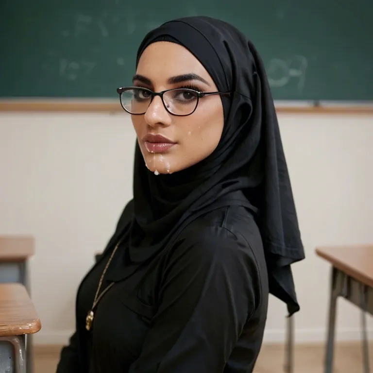 Arab,20 years old,black hijab,glasses,big ass,facial,classroom