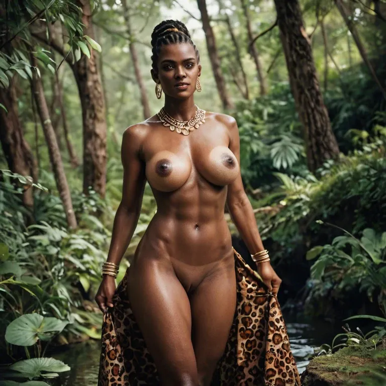 African women with traditonal colthes , dressed from down , naked boobs, show the tits , she is in medina , with tradiinal dress of tunisia, showing her vagina , in the forest