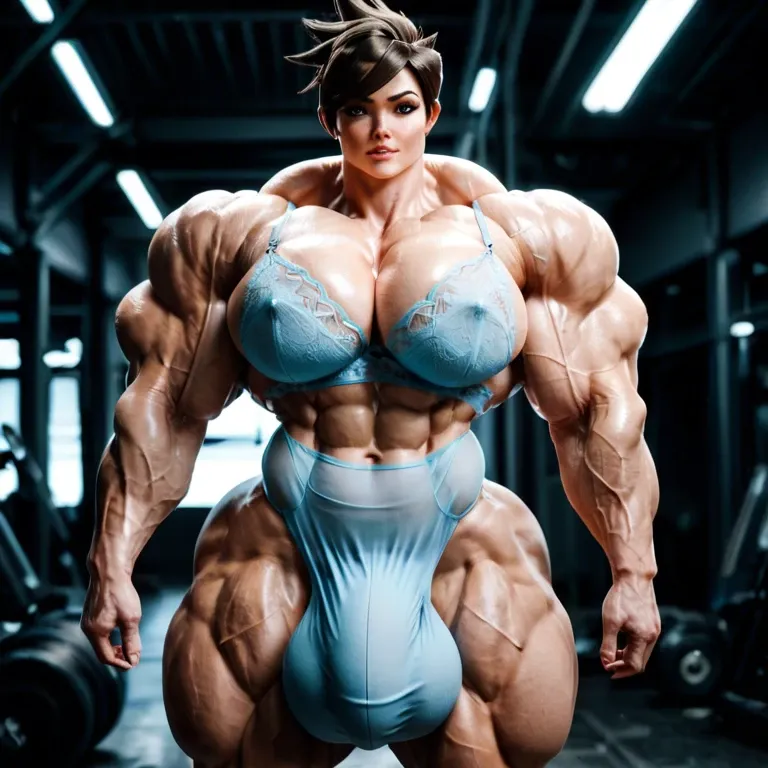 Tracer, female massive muscles, massive muscle, huge muscle body, hyper massive muscles trapèze, hyper massive muscles épaule, hyper massive muscles biceps, huge boobs, futa large cock bulge erect, lingerie