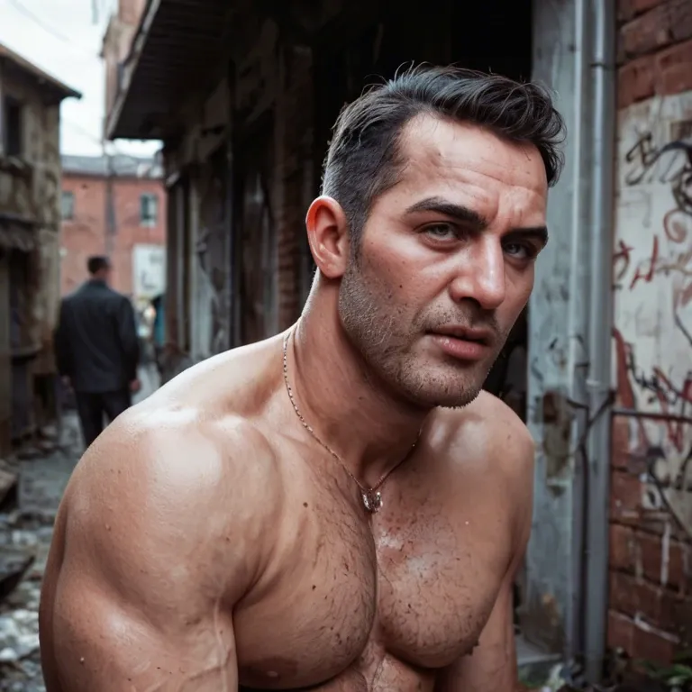 homeless man fuck an ugly shirtless man hairy in an abandoned building