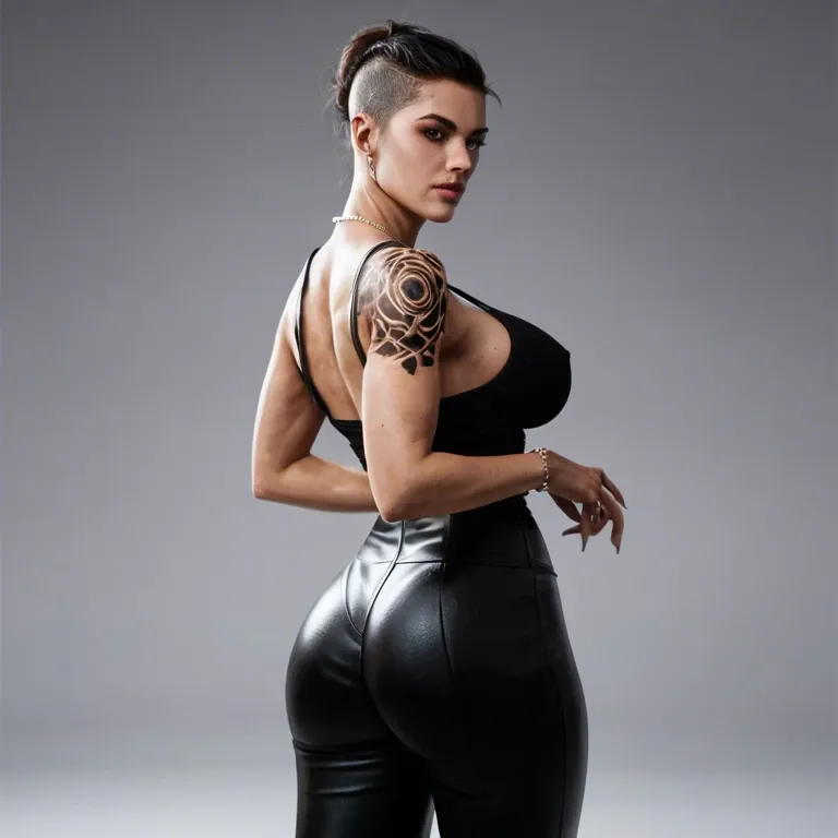 1girl,solo, , , , dark eyes,slender hands,round breasts,big hips,necklace, catching,normal feet,big breasts,look back,shoulder tattoo, strong jawline,finger,perky breast,back,impaled, pink skirt,knee socks,white gloves,black bodysuit,knee boots, mini skirt,tight fishnets,white gloves,thongs,black boots, club setting, max caulfield, cyberpunk, uncomfortable, detailed skin, dark brown hair, mario, rapunzel, miku