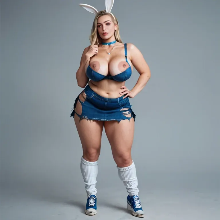 1girl,solo, , , , thin nose,finger,large areolae,wide plump hips,pale white skin, torn skirt,baggy socks,blue choker,mini skirt bra,shoes, bunny costume,necklace,black gloves,micro bikini,black boots, classroom, field, tavern setting, stool, painted, dark studio, linked collars, spider-gwen, asuka langley