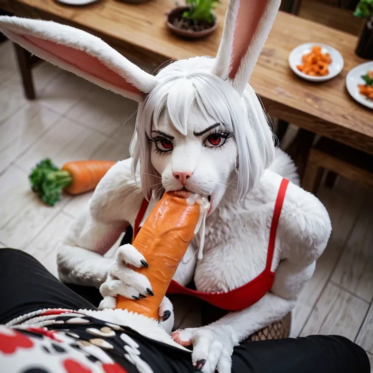 Carrot one piece,bunny,furry,futanar ,big dick,sucking own penis,self suck, autofellatio ,cum in own mouth,solo,1 futanari,futa only,full body