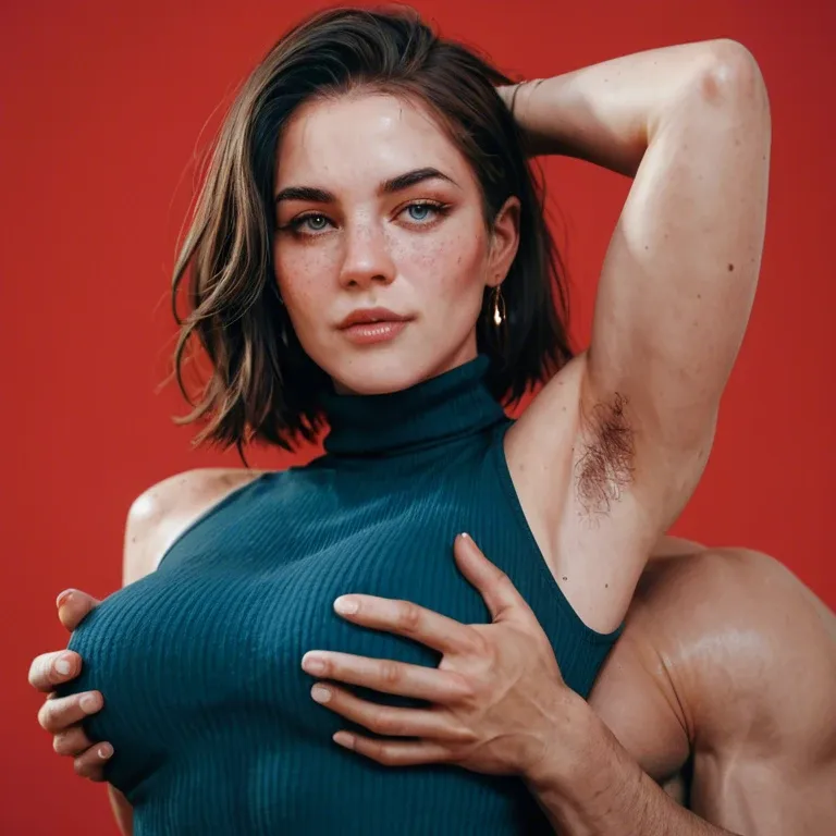 1girl,1boy, , , , robot eyes,hairy armpits,round boobs,red background,blue turtleneck, freckled breast,fingernails,round big tits,big hips,kneepits, china dress,tight fishnets,fur hat,gray sports bra,heels, night club, gardens, medieval prison, robot body, anime style, night time, mario and luigi, anna hair, hatsune miku