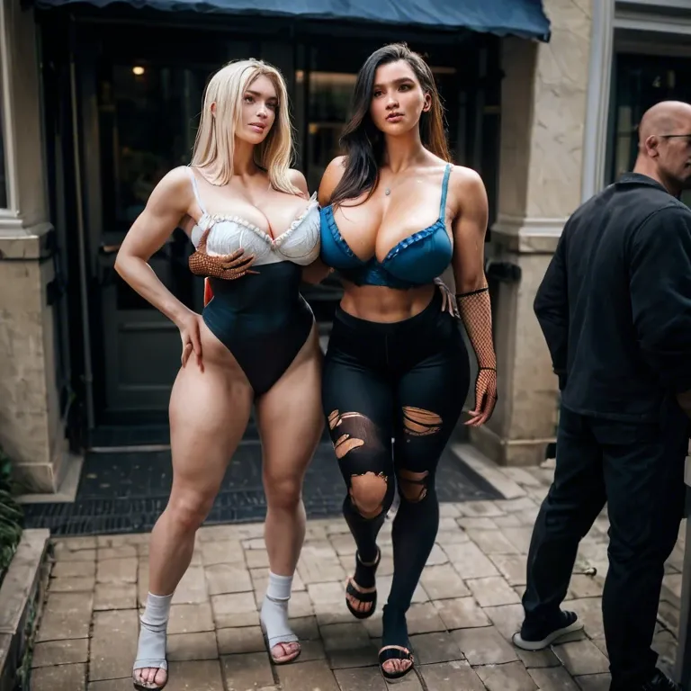 2girl, , , , beautiful mouth,thick arms,big breast,belly grab,pale, hotpants,socks,fishnet gloves,leotard aside,sandals, sweatpants,torn thighhighs,jewelry,frilled bra,sneakers, tight skirt,socks,blue choker,thongs,high heels, sexy gym girl, in jungle, cyberpunk, close camera, detailed balls, dark penis, girl lara croft