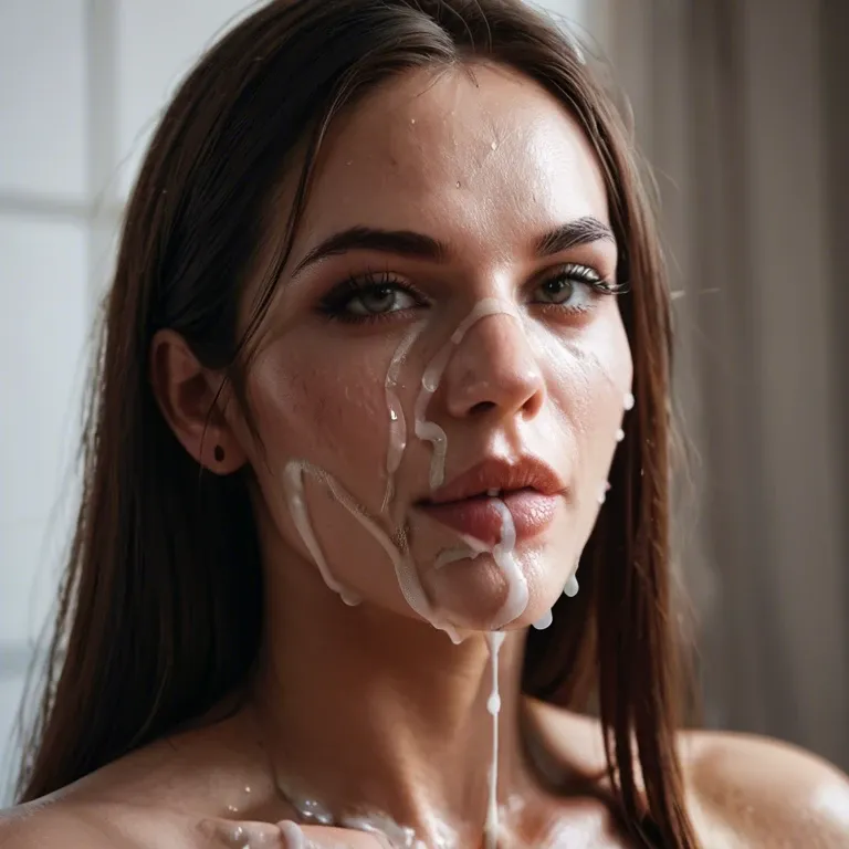 cum covered female face