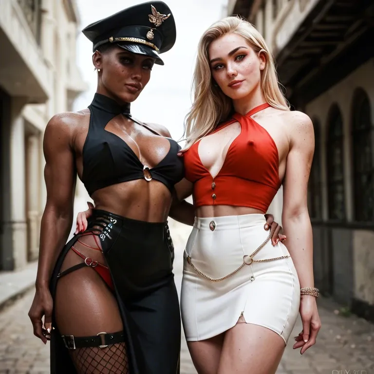 2girl, , , , freckled face,thigh holster,nipple sucking,hip thrusts,black skin man, cocktail dress,fishnets,military hat,sexy red bikini,white boots, crop top,laced,white gloves,maroon bodysuit,platform heels, saliva on shirt,white socks,anchor necklace,hand on panties,knee boots, restaurant, in jungle, medieval tavern, mario and luigi, wonder woman, asuka