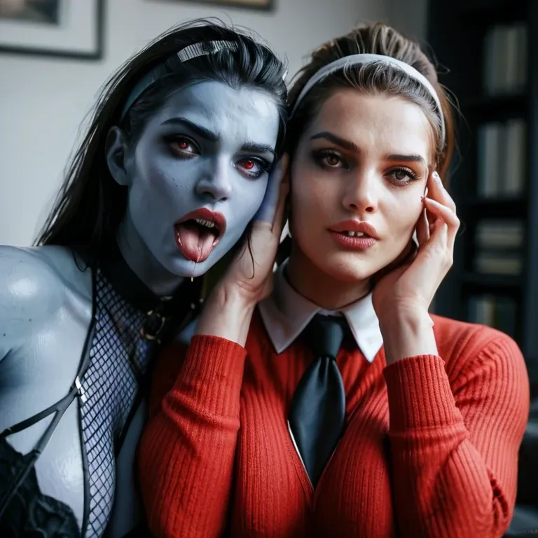 2girl, , , , jawline,hand on face,big breast,babe,necktie, mouth drooling,ankle,large breast,fake boobs,deep blue skin, red sweater,black fishnet,headband,leotard,ballet shoes, bunny costume,laced,wool hat,frilled bra,black boots, kitchen, mountains, medieval tavern, lara croft, anna, nami