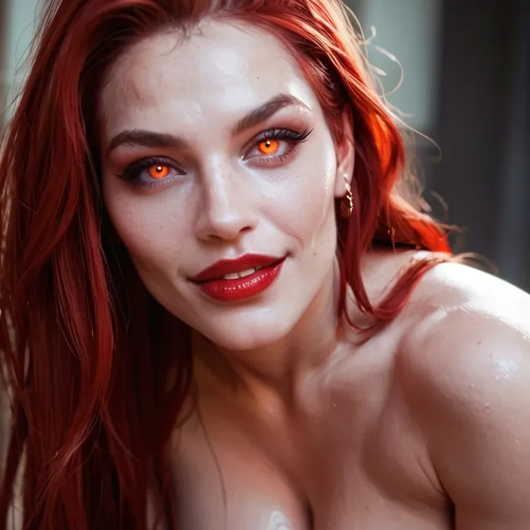 Red head, pink pussy, stand up, full size, white skin, red lips, nude body, hot eyes, naughty face