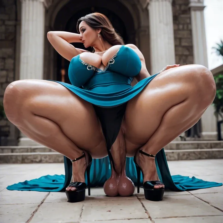 Huge ass,  huge hips, thick thighs, milf, squatting , dress,  knee long dress, huge cock,huge balls, kissing balls