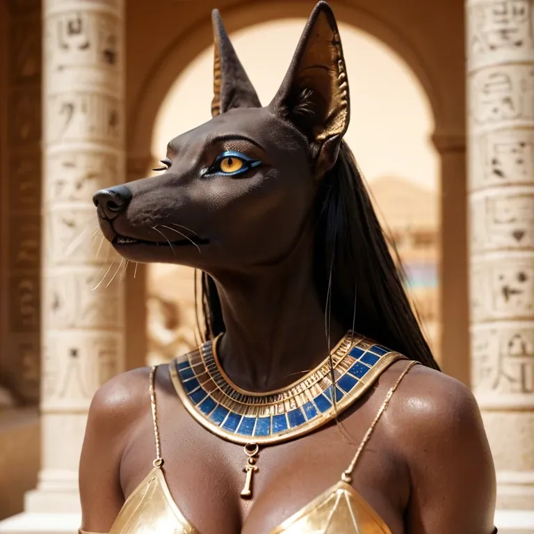 Furry, anubis,princess, egypt,1 girl,black skinned female,golden string