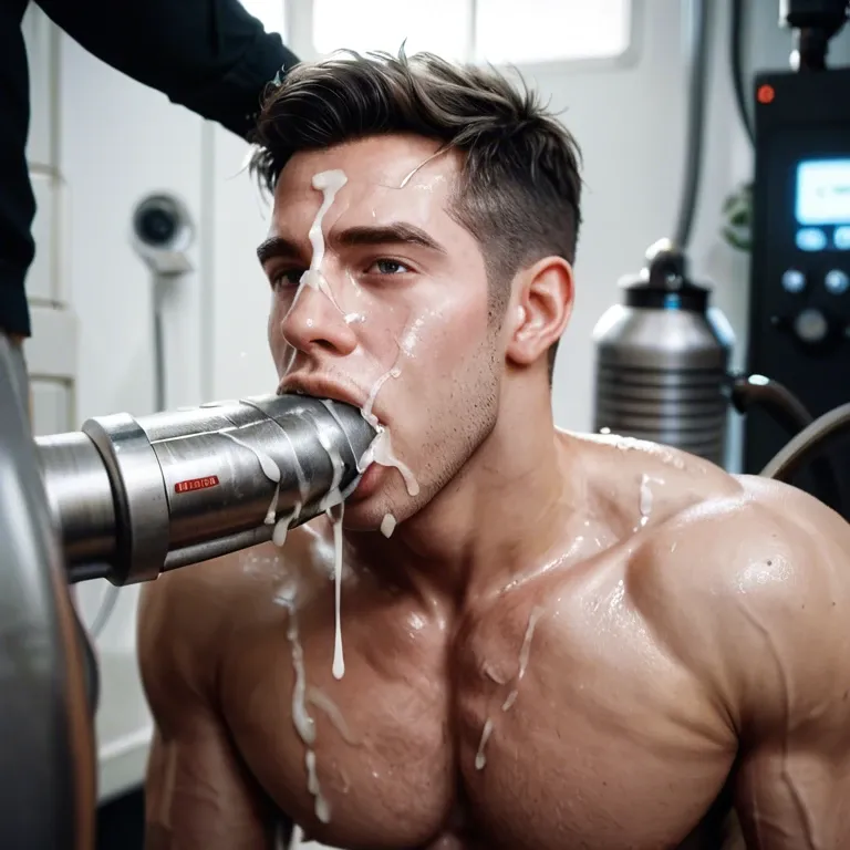 1boy, Gay twink Human deepthroats a giant metallic machine-penis from a machine ballsdeep that pumps gallons of semen in mouth. Bulging throat, cum on face, cum everywhere, fuck machine anal, multiple views