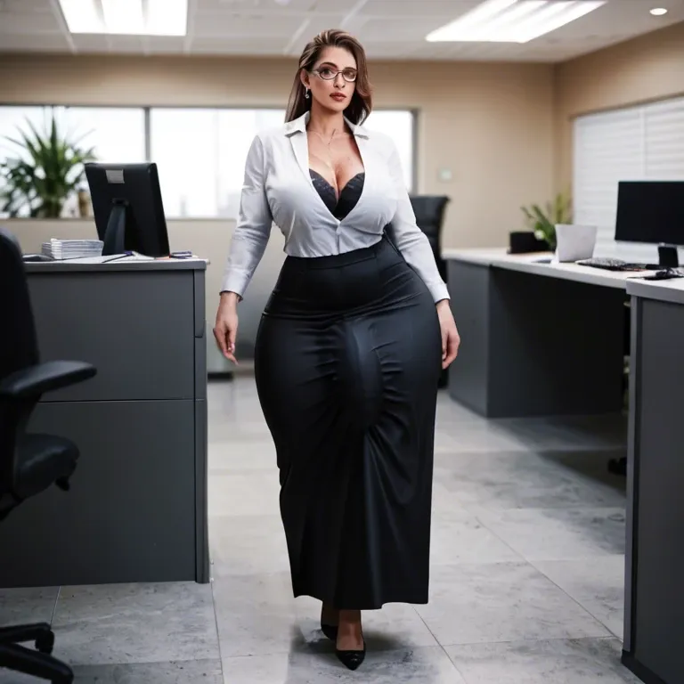 Huge ass, wide hips, thick thighs, futanari, massive cock, huge balls , Office Lady, walking around office, long skirt, suit, huge bulge, penis scraping on floor