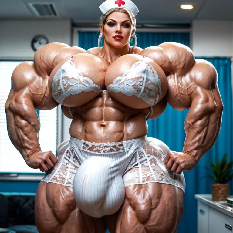 Marge Simpson nurse lingerie, female massive muscles, hyper buff female, buff body, hyper massive muscles trapèze, hyper massive muscles épaule, hyper massive muscle biceps, big breasts, futa bigger cock bulge