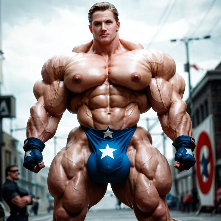 Captain Carter - Peggy  costume Captain America, hyper gigantic muscles, hyper big muscles trapèze, hyper large muscles épaule, hyper gigant muscles biceps, big tits, futa bigger cock bulge