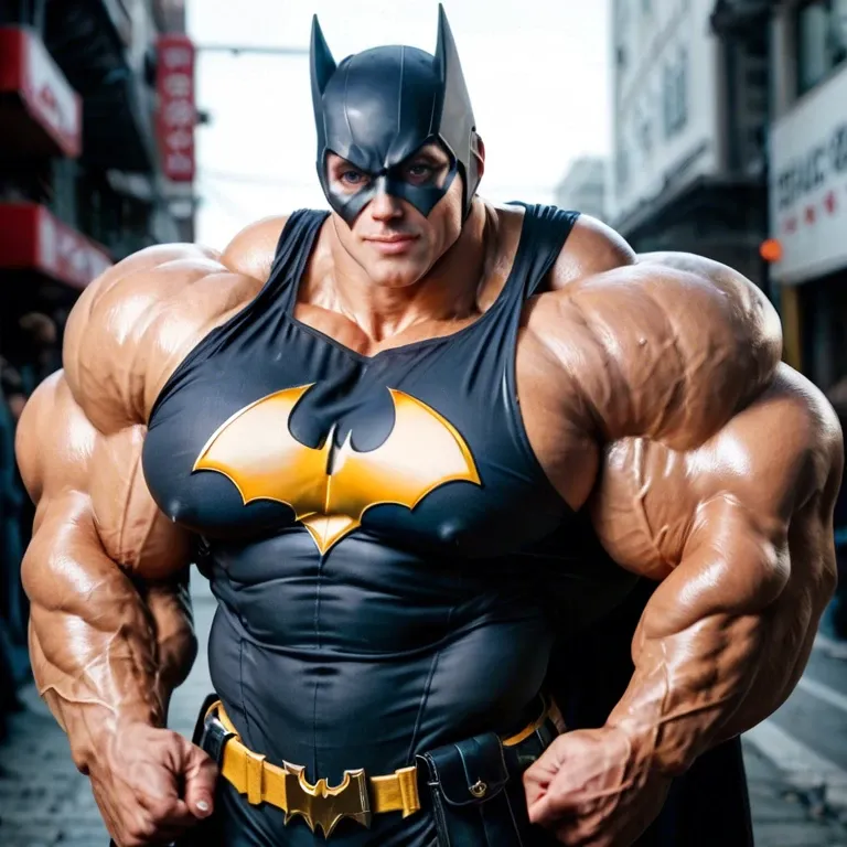 Batgirl, womanly male, face, face, man, asian, japanese, brown skin, tan skin, big brown eyes, high black ponytail, hyper muscles, gigantic muscles, huge muscles, massive muscles, massive biceps, peaked biceps, huge traps, huge lats, wide back, huge back muscles, massive pectorals, huge pecs, massive muscle neck, defined muscles, veiny, choker, narrow waist, massive bulge, huge bulge, huge balls, massive balls, perky butt, bubble butt, looking at viewer, hyper muscles, gigantic muscles, huge muscles, massive muscles, massive biceps, huge traps, huge lats, huge bulge, white tank top, abs