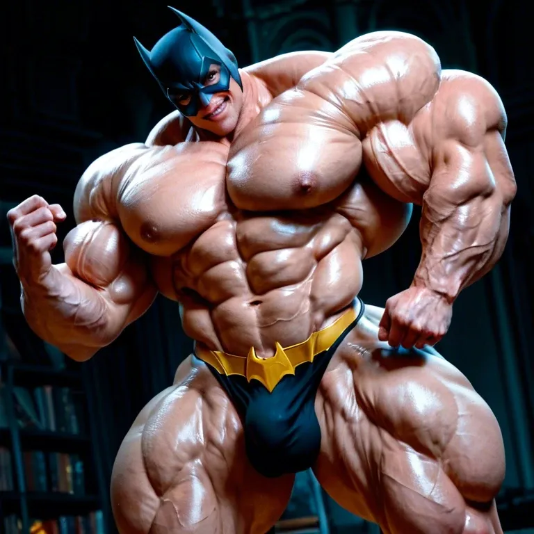 Batgirl, womanly male,  hyper muscles, massive muscle, defined muscles, hyper muscles, gigantic muscles,massive muscle trapèze, massive muscle épaule, massive muscle biceps, massive pectorals, huge pecs, futa bigger cock bulge