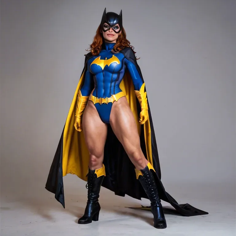 futanari batgirl superhero, naked, cape, mask, boots