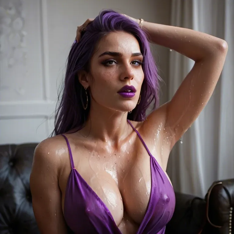 1girl,solo, , , , purple lipstick,arm up,perky big tits,whore cleavage,throat grab, light freckles,legs wide,big perky boobs,arabian harem,wet skin, purple dress,socks,shaped jewelry,string bodysuit,boots, school uniform,baggy socks,gold bracelets,white leotard,platform heels, shirt lifted up,gold anklets,wool hat,wet panties,high heels, living room, daphne blake, cyberpunk, phone exposure, princess zelda, wonder woman, hinata hyuuga