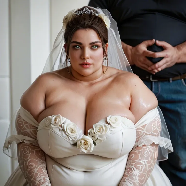 1girl,1boy, , , , green eyes,arms spread,perky tits,arching back,off shoulder, eyes open,fat obese arms,medium tits,huge boobs,off shoulders, wedding dress,tights,suspenders,pull wet bra,no shoes, bathroom stall, trained thighs, medieval prison, detached collar, sitting on desk, super mario, dynamic angle