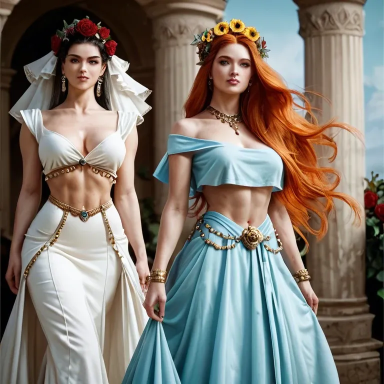 sexy goddesses, aphrodite, long toga outfit, long dresses, long skirts, flower crown, hyper ginger, crop top shirt, headdress, tassels, sashes, bells, stockings, roses, bangles, beads, armor, (rose garden marble water location: 1.3), bathing in water, (wet body: 1.3), oiled skin, choker, (hyper puffy areola: 1.3), extreme hyper mega puffy pussy, hyper pink pussy, seductive pose, (hyper hairy stomach: 1.3), hyper massive pubic bush ginger, hyper pubic hair ginger, (hyper puffy pink labia: 1.3), hyper puffy pink pussy, (hyper extreme mega ass: 1.3), bbl, huge fake ass, pubic mound, red nails, hyper hairy armpits ginger, bimbo, naval piercing, toe ring, impossibly huge fuzzy pussy, cleavage, (dynamic angle: 1.3), narrowwaist, fire, glowing halo, (wet clothes: 1.3), wind in hair, love hearts, group hug, lesbian kissing, making out, gluteal cleft, mouth agape, tongue out, dripping saliva, drooling, eyes closed, sideboob, hyper wide hips, rimming, cunnilingus, hdr