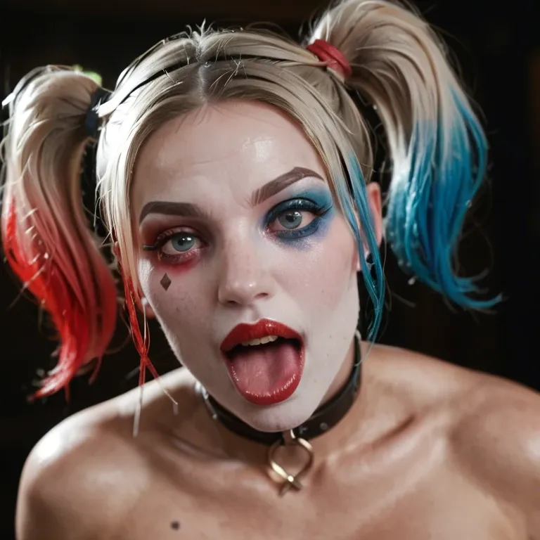 Harley Quinn, big boobs, mouth open, uwu