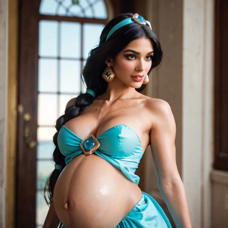 pregnant princess jasmine, princess jasmine dressed  as a hooker