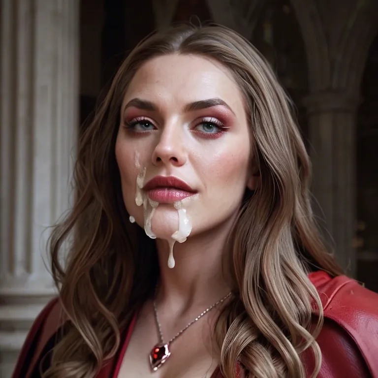 Marvels Scarlet witch with with cum on her face and boobs out, Elizabeth Olsen